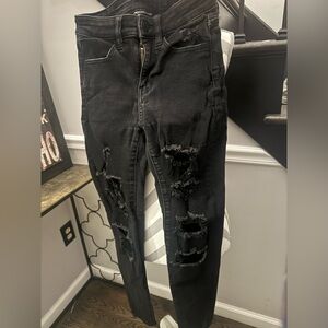 American Eagle Outfitters Black Ripped Jeans 00 Short